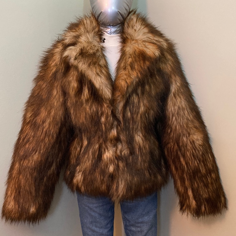 H&M Faux Fur Teddy Jacket in Brown and Tan